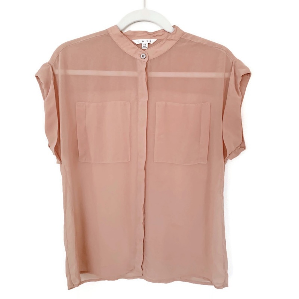 CAbi Sheer Blush Peach Boxy Modern Blouse